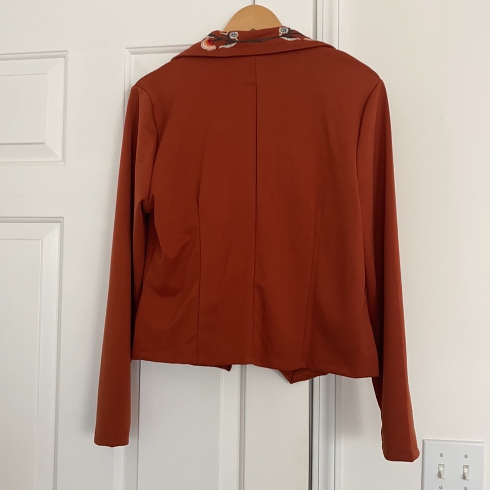 Embroidered Jacket with Asymmetrical Zipper - Picture 5 of 9